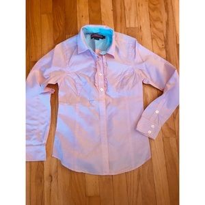 Vineyard Vines pink stripe button down w/ ruffle